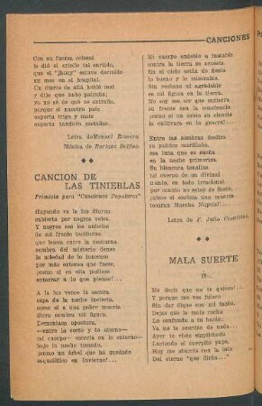 Canción de las tinieblas : (Primicia para "Canciones populares")
