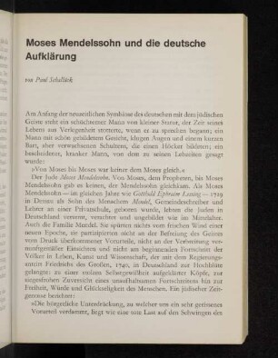 Moses Mendelsohn und die deutsche Aufklärung
