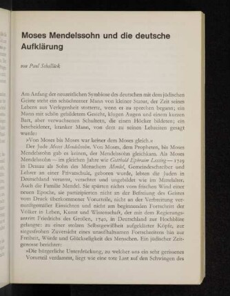 Moses Mendelsohn und die deutsche Aufklärung