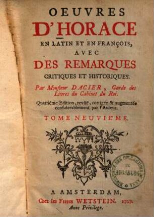 Oeuvres d'Horace : en latin et en français, 9