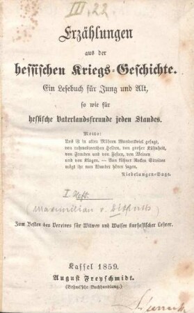 1: Erzählungen aus der hessischen Kriegs-Geschichte