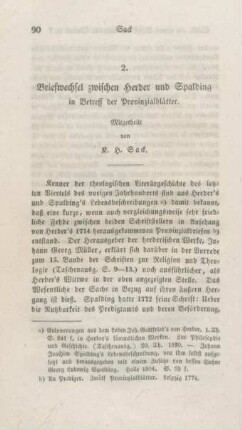 90-102 Briefwechsel zwischen Herder und Spalding in Betreff der Provinizialblätter
