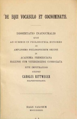 De equi vocabulo et cognominatis