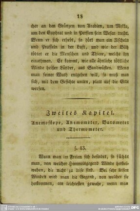 Zweites Kapitel. Anemoskope, Anemometer, Barometer und Thermometer