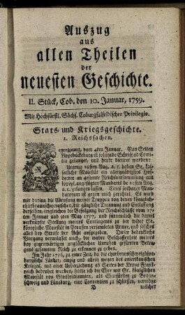 II. Stück, Cob. den 10. Januar, 1759.