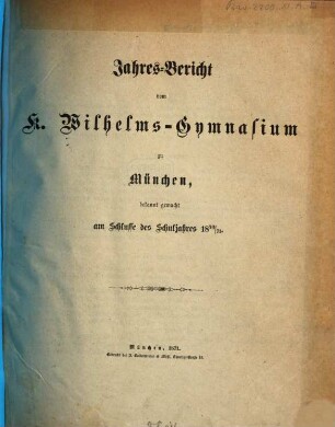 Jahresbericht. 1870/71