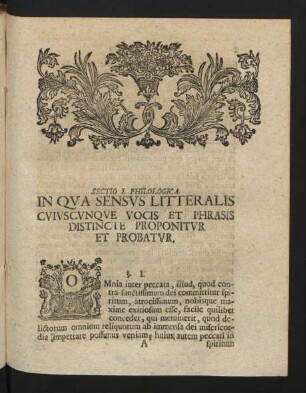 Sectio I. Philoloigica. In Qua Sensus Litteralis Cuiuscunque Vocis Et Phrasis Distincte Proponitur Et Probatur.