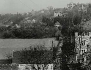 Loschwitz (Dresden-Loschwitz). Stadtteilansicht unterhalb der Loschwitzer Brücke ("Blaues Wunder"). Blick nach Nordwest