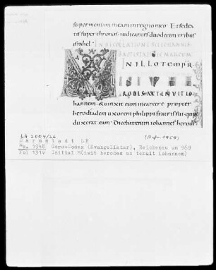 Evangelistar (Gero-Kodex) — Initialen M(isit herodes ac tenuit iohannem), Folio 131verso