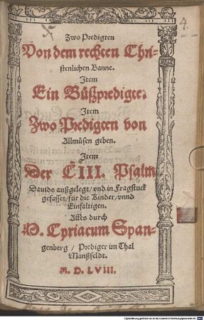 Zwo Predigten von dem rechten christlichen Banne