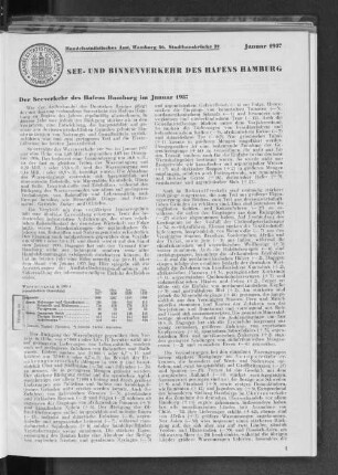 Der Seeverkehr des Hafens Hamburg im Januar 1937