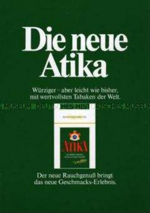 Werbebroschüre für "Atika"-Zigaretten,"Die neue Atika"
