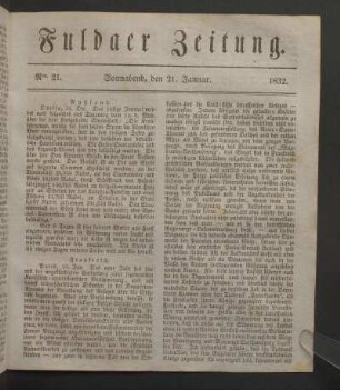 Sonnabend, den 21. Januar. 1832