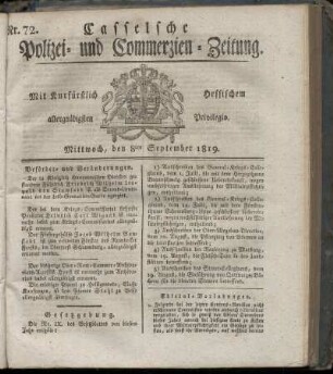 Nr. 72, Mittwoch, den 8ten September 1819