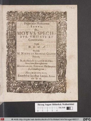 Disputatio Physicarum Sexta, De Motus Speciebus, Unitate Et Contrarietate