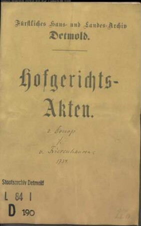 von Donop, Reichshofrat zu Wöbbel gegen von Friesenhausen zu Belle - Schuldforderung