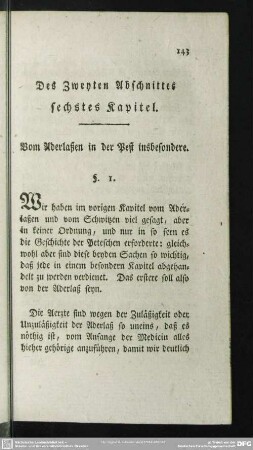 Sechstes Kapitel. Vom Aderlaßen in der Pest insbesondere