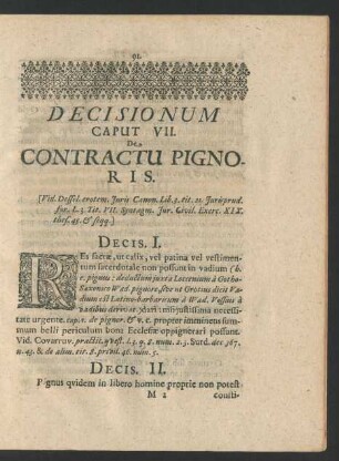 Decisionum Caput VII. Contractu Pignoris.