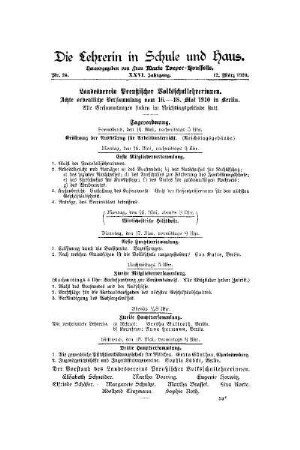Landesverein Preußischer Volksschullehrerinnen : achte ordentliche Versammlung vom 16.-18. Mai 1910 in Berlin