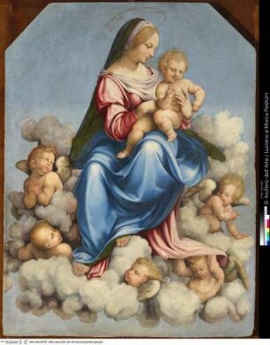 Polyptychon mit Taufe Christi, thronender Madonna und Benediktinerheiligen, Madonna mit Putten