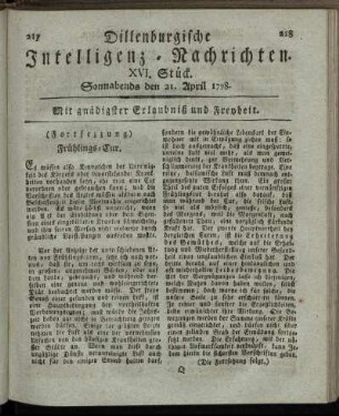 XVI. Stück. Sonnabends den 21. April 1798.