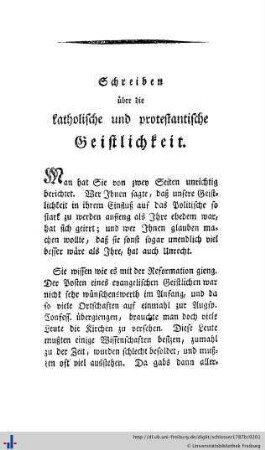 Schreiben über die katholische und protestantische Geistlichkeit