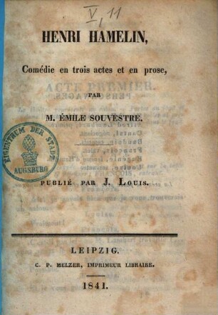 Henri Hamelin : Comédie en trois actes et en prose