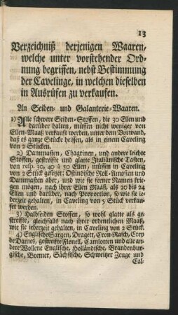 Verzeichniß derjenigen Waaren, welche unter vorstehender Ordnung begriffen, ...
