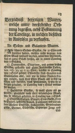 Verzeichniß derjenigen Waaren, welche unter vorstehender Ordnung begriffen, ...