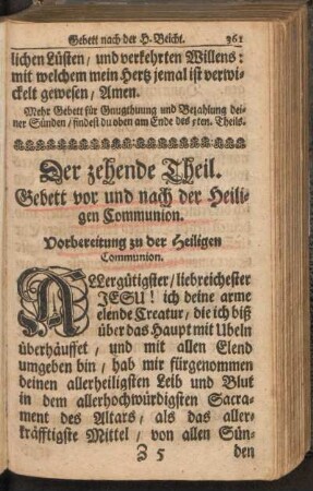 Der zehende Theil. Gebett vor und nach der Heiligen Communion