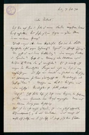 Brief vom 7. Oktober 1870