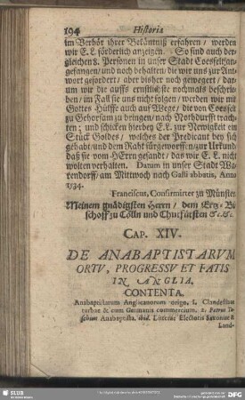 Cap. XIV. De Anabaptistarum Ortu, Progressu Et Fatis In Anglia