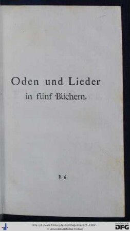 Oden und Lieder in fünf Büchern.