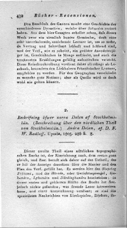 Beskrifning öfwer noora Delen af Stockholmslän / Andra Delen; D. F. W. Radloff. - Upsala, 1805