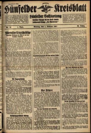 Erste Ausgabe vom Montag, den 01. Februar 1937.