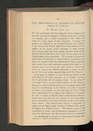 The Treatment of Natives of British India in Natal.