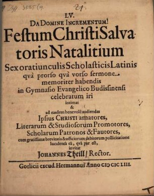 LV. Festum Christi Salvatoris natalitium ...