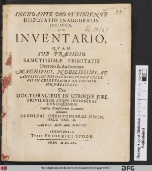 Disputatio Inauguralis Iuridica, De Inventario