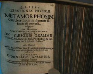 Quaestiones Physicae Metamorphosin, Qua Uxor Lothi in statuam salinam est conversa, explicantes
