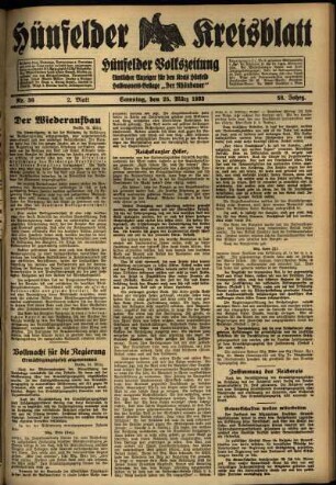 Zweite Ausgabe vom Samstag, den 25. März 1933.