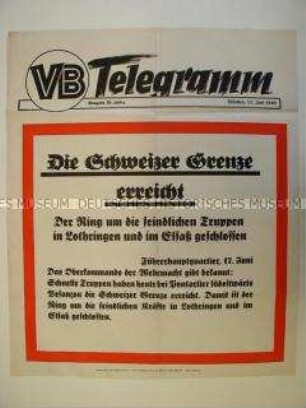 Maueranschlag des "Völkischen Beobachters": "Die Schweizer Grenze erreicht"