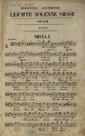 Solenne Messe : zu IV Singstimmen, II Violinen, Viola, Flauten, II Clarinetten, Fagott, II Horn, II Trompeten, Pauken, Violoncell und Orgel ; op. II
