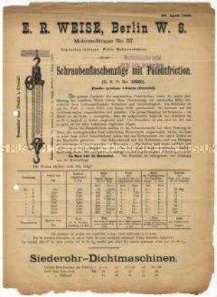 Werkzeug, Lampen und Aufzüge der Firma Weise