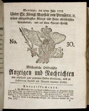 No. 30. Montags, den 27ten July 1778.