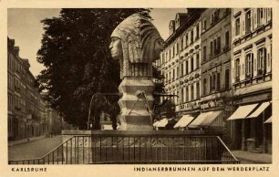 Postkartenalbum mit Motiven von Karlsruhe. "Karlsruhe. Indianerbrunnen auf dem Werderplatz"