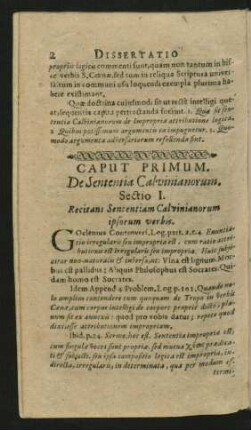 Caput Primum. De Sententia Calvinianorum.