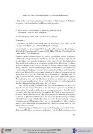 2. Gaze, vision and visuality in ancient greek literature. Concepts, contexts, and reception