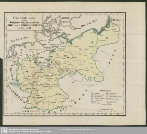Uebersichts-Karte von dem Gebiete des deutschen Zoll- und Handels-Vereins im Jahre 1841
