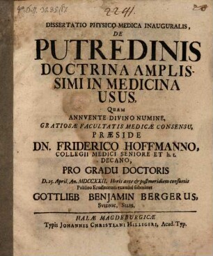 Diss. inaug. de putredinis doctrina amplissimi in medicina usus