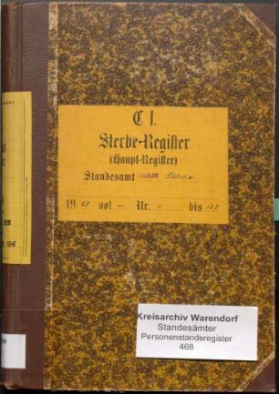 Sterberegister des Standesamtes Beckum-Stadt von 1925 (Urkunden-Nr. 1-127)